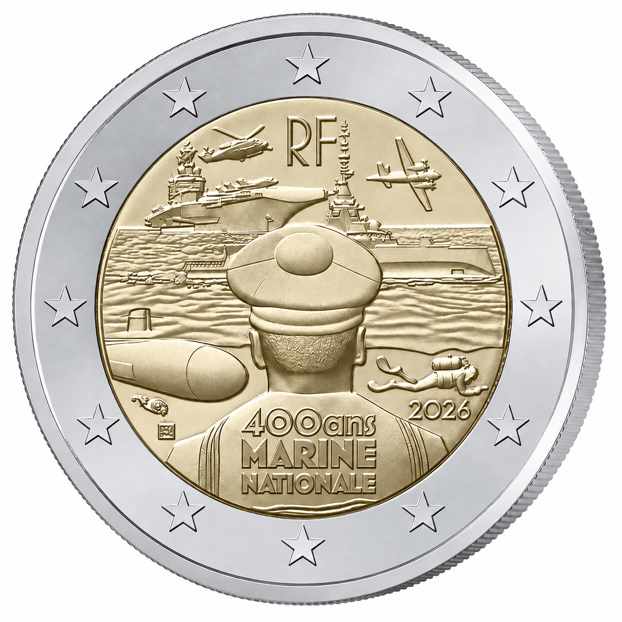 2 Euros Marine Nationale 400ans (Uncoloured)